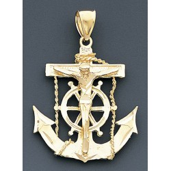 10k Gold Diamond Cut Jesus Cross And Anchor Pendant 43mX37m