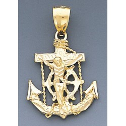 10k Gold Diamond Cut Jesus Cross And Anchor Pendant 33mx22m